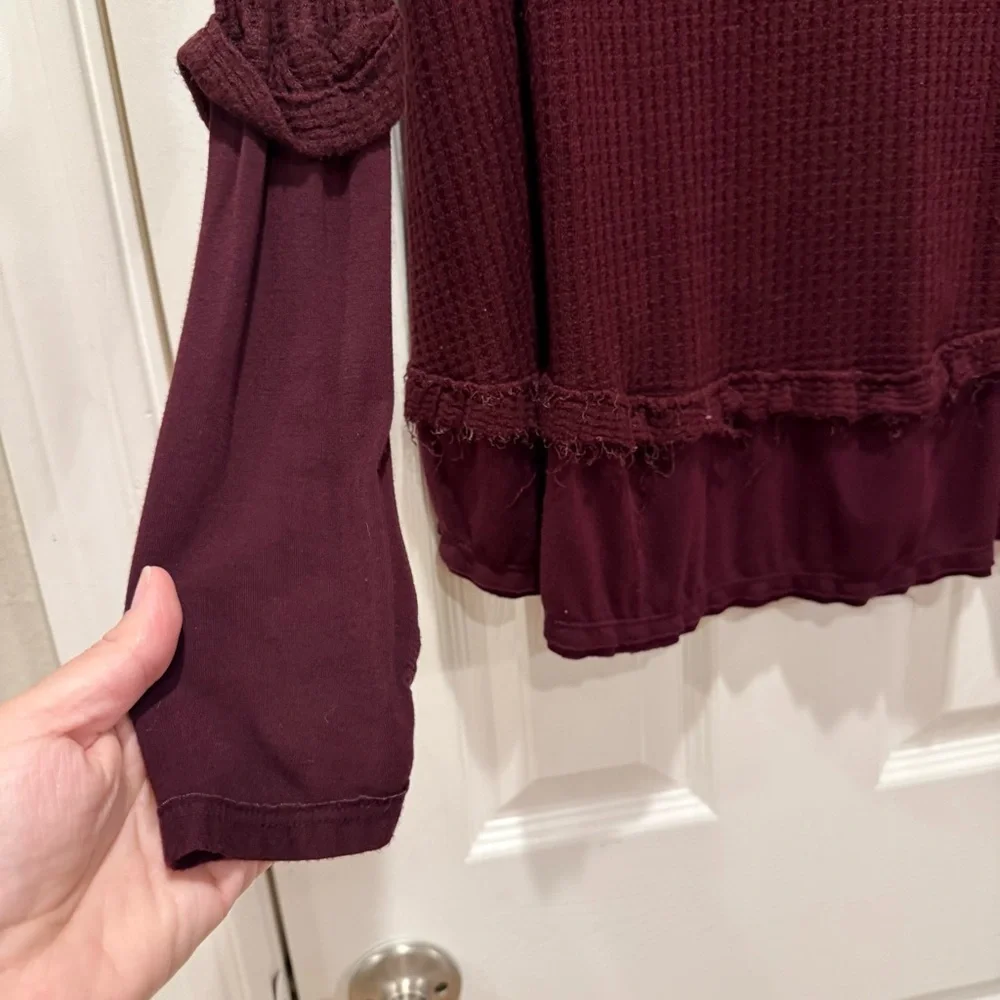 Free People We The Free Waffle Knit Tunic Women’s Med Burgundy Oversized FLAW - Picture 5 of 14